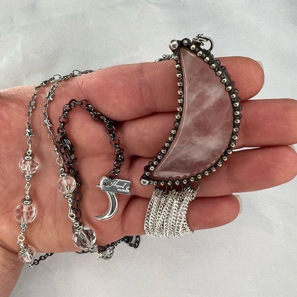 Moon & Stars Rose Quartz Statement Necklace - Picture 6 of 11